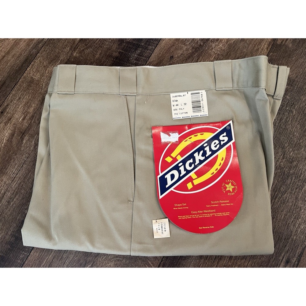 Vintage 90s Dickies PLAIN FRONT TWILL PANTS Khaki Beige Men's Size 44x32 USA